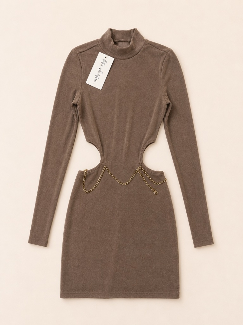 12th Tribe Aluna Taupe Chain Cutout Mini Dress Size S